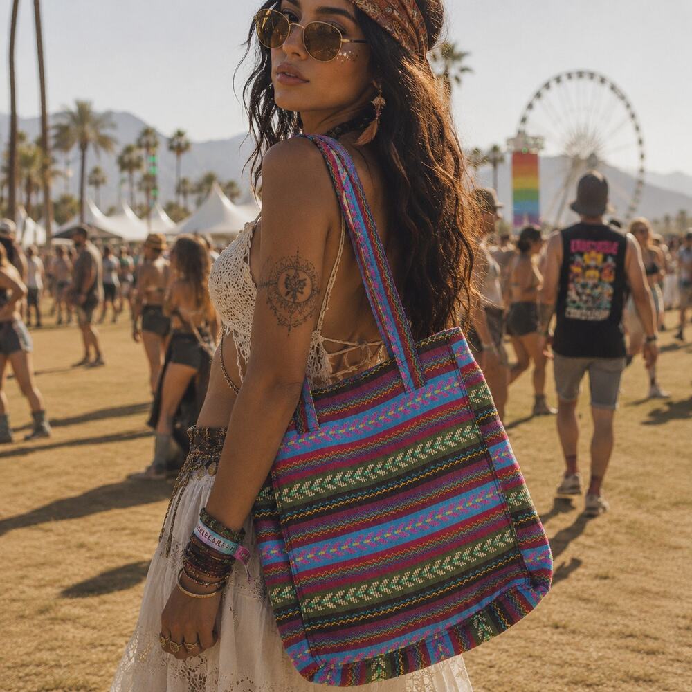 Leenie American Studio Tote Bag Gheri Woven Stripe Colorful Bright Rainbow Y2K